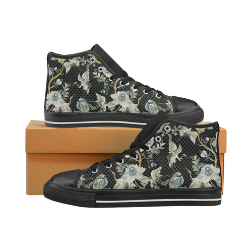 Japanese crane ornament elements Women's High Top Canvas Shoes Black