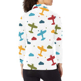 Airplane star cloud colorful Women's Long Sleeve Polo Shirt