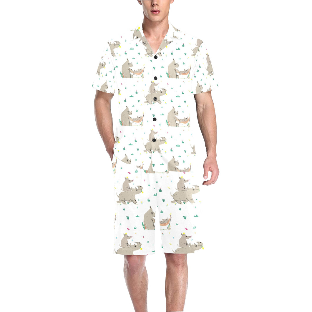 Cute Rhino pattern background Men's V-Neck Short Pajama Set
