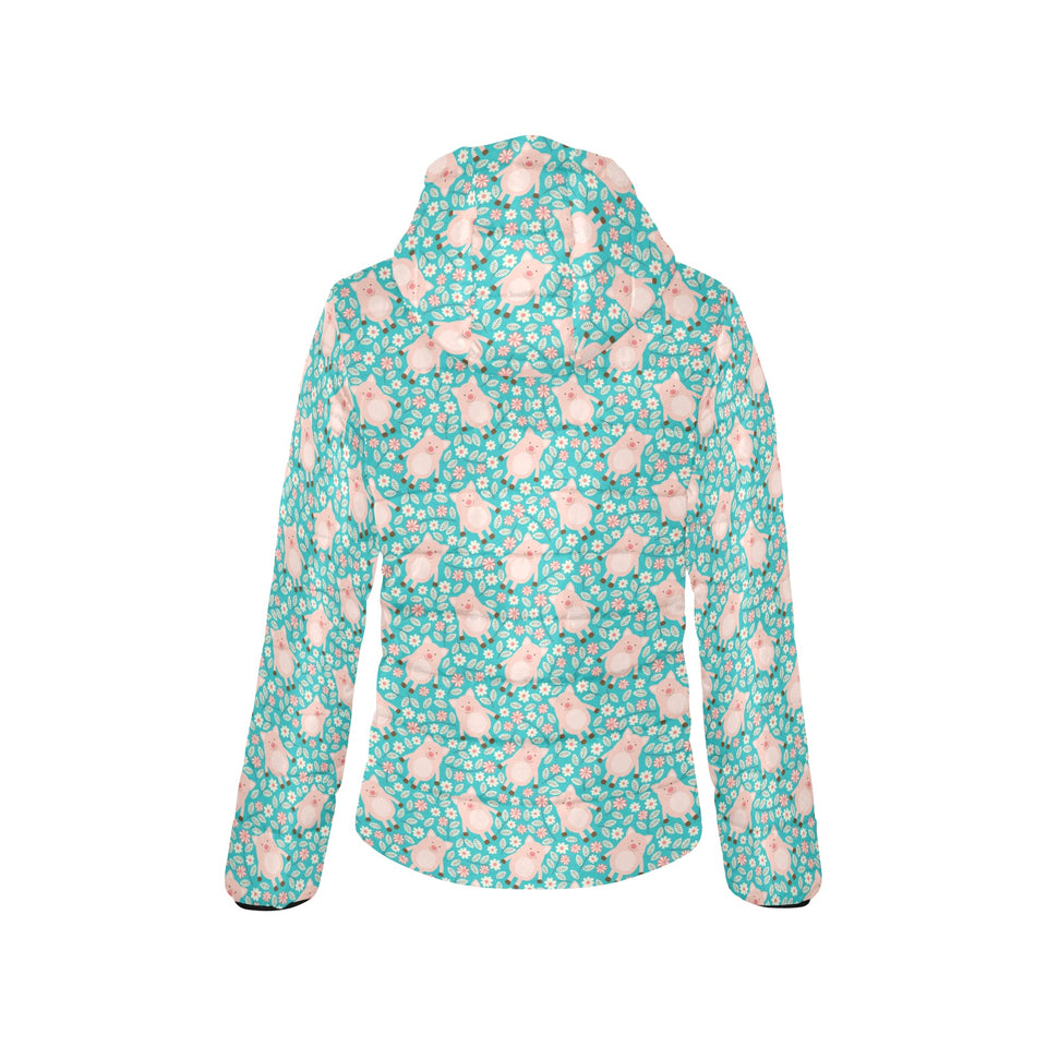 Pig Pattern Print Design 01 Women's Padded Hooded Jacket