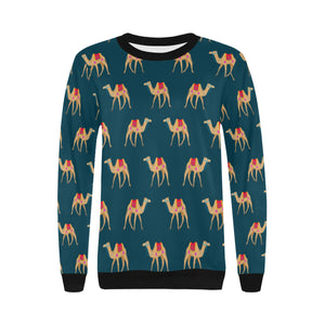 Camel pattern blue blackground Women's Crew Neck Sweatshirt