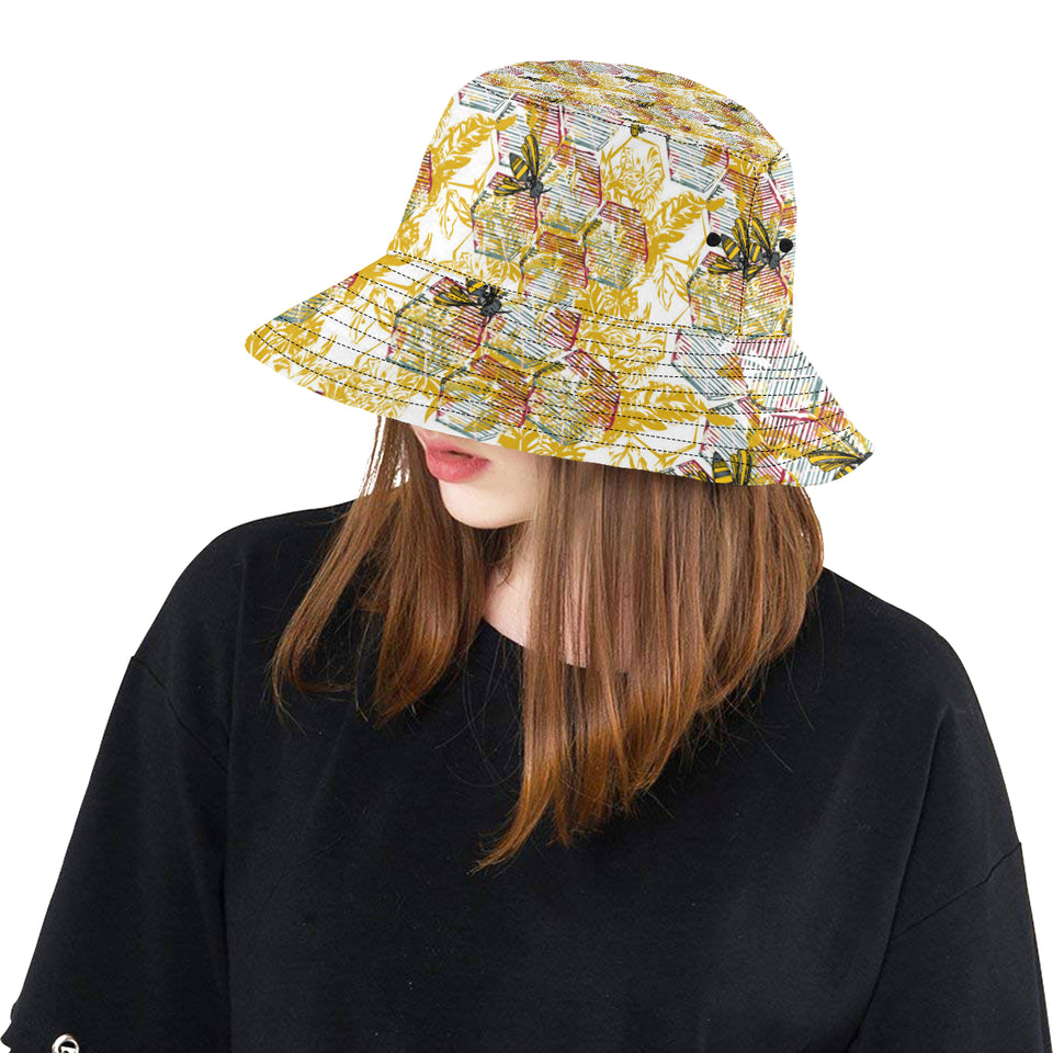 Cool Bee honeycomb leaves pattern Unisex Bucket Hat