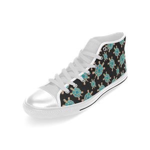 Sea turtle blue stone pattern Men's High Top Canvas Shoes White