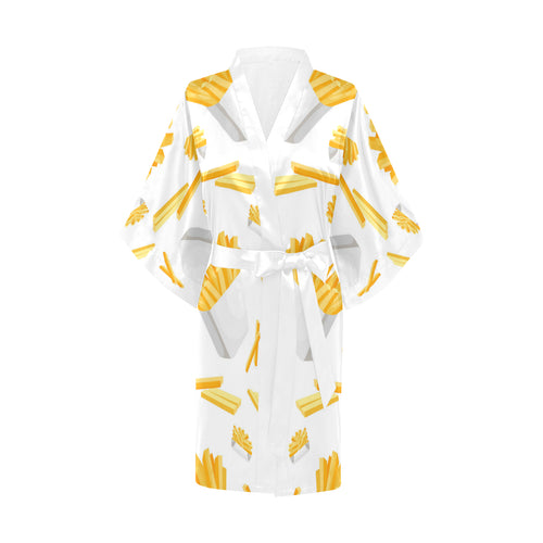 French fries white paper box pattern Women's Short Kimono Robe