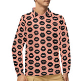 Lips Pattern Print Design 02 Men's Long Sleeve Polo Shirt