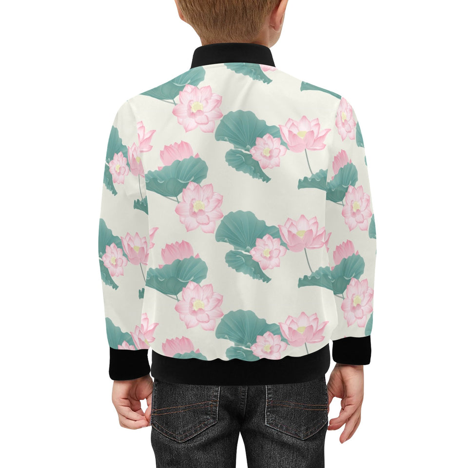 Pink lotus waterlily leaves pattern Kids' Boys' Girls' Bomber Jacket