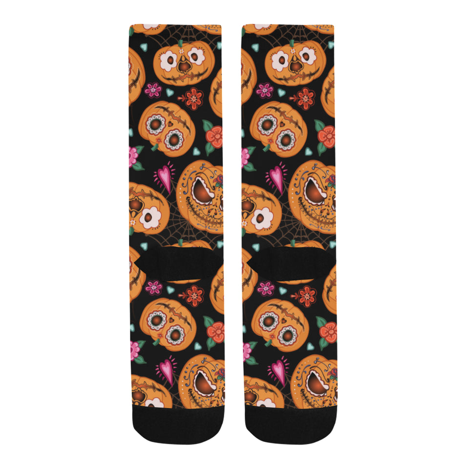 Pumpkin flowers spiderweb Halloween theme Crew Socks