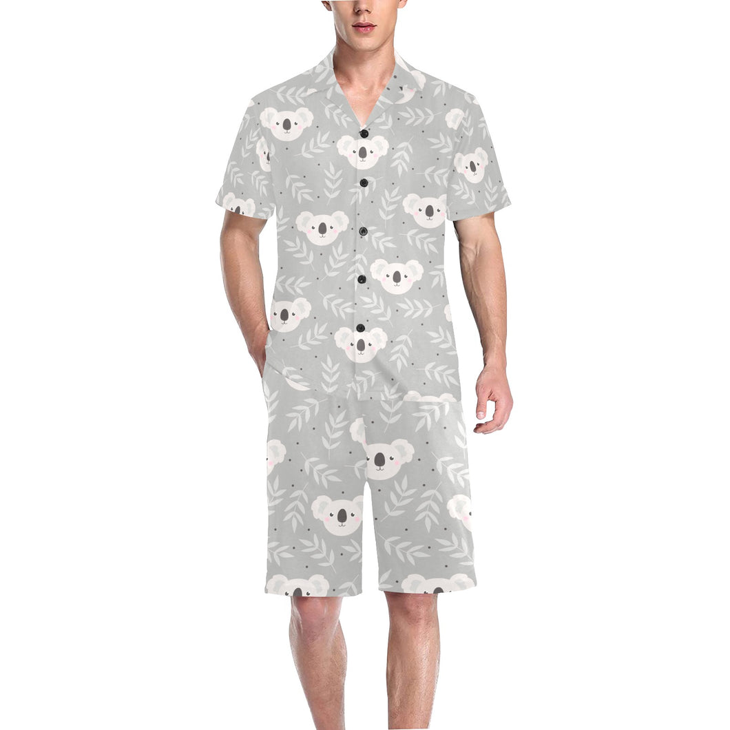 Cute koala leaves pattern Men's V-Neck Short Pajama Set
