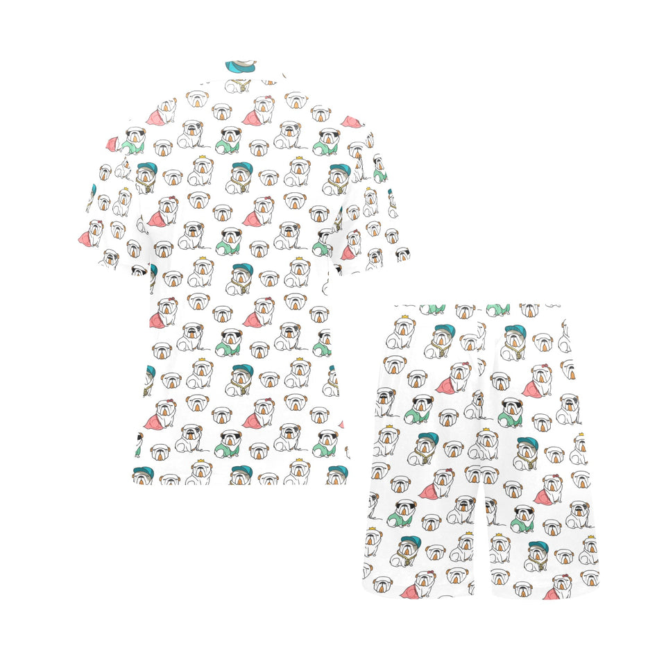English Bulldog Pattern Print Design 03 Men's V-Neck Short Pajama Set