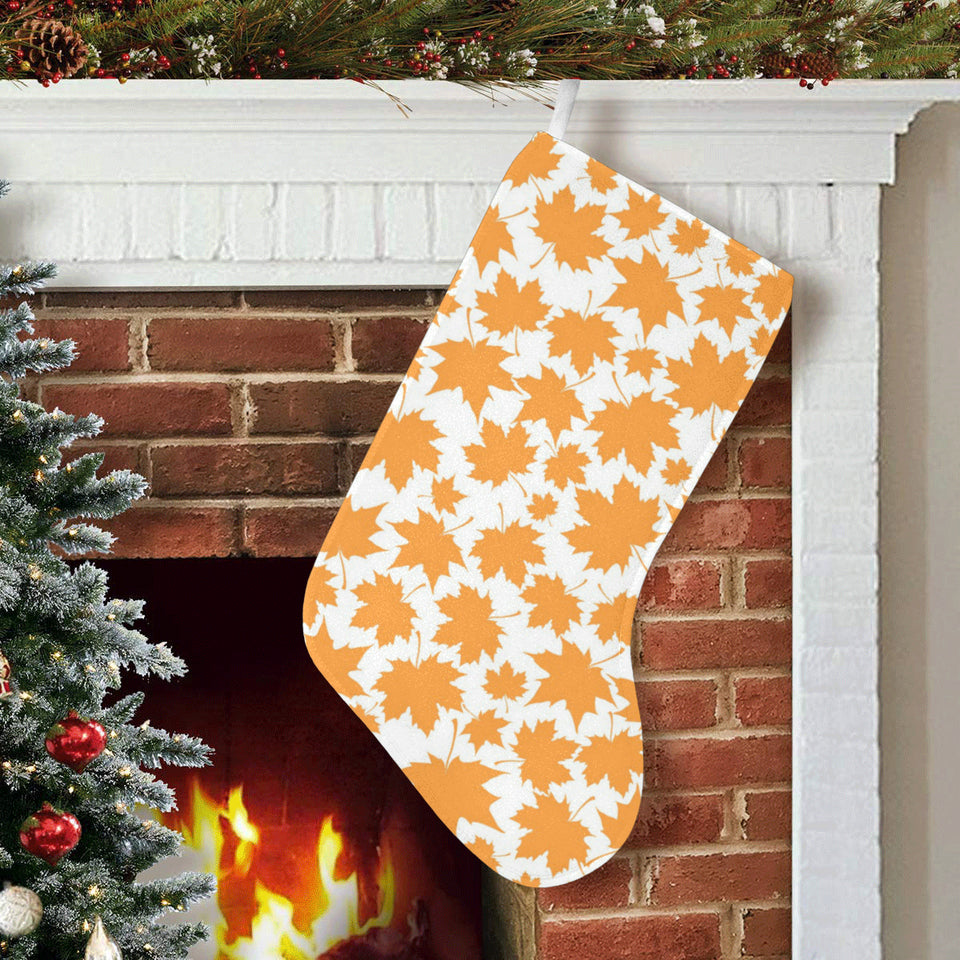 Orange Maple Leaf pattern Christmas Stocking