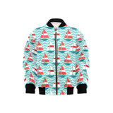 Red White sailboat wave background Kids' Boys' Girls' Bomber Jacket