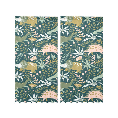 dinosaurs tropical leaves flower pattern Gauze Curtain