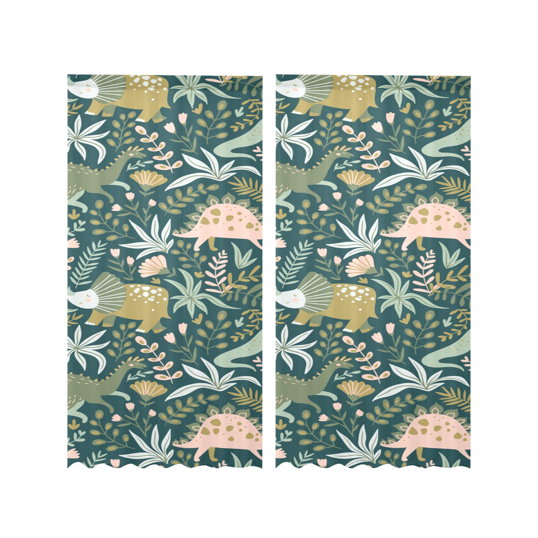 dinosaurs tropical leaves flower pattern Gauze Curtain