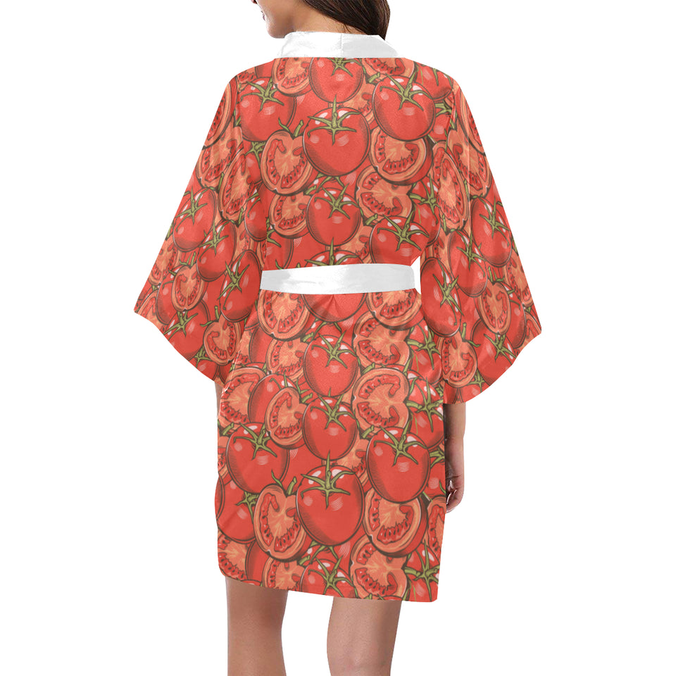 Red Tomato Pattern Women's Short Kimono Robe
