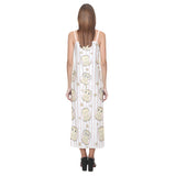 cute owl leaf V-Neck Open Fork Long Dress