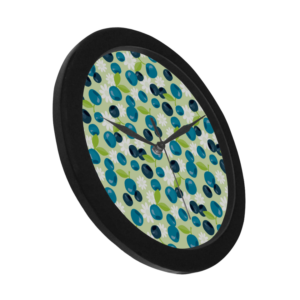blueberry flower pattern Elegant Black Wall Clock