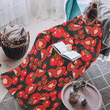 Tomato black background Blanket Robe with Sleeves