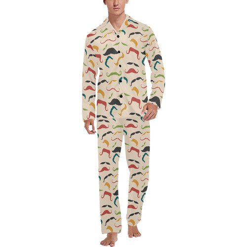 Mustache Beard Pattern Print Design 03 Men's Long Pajama Set