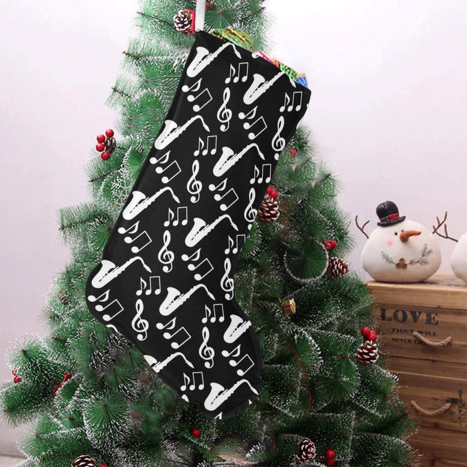 Saxophone music notes treble clef black white them Christmas Stocking