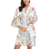 Maneki neko cat fan sakura Women's Short Kimono Robe