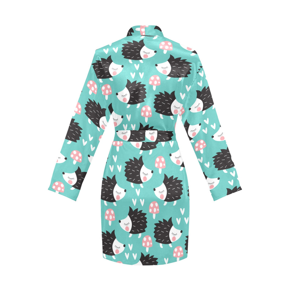 Hedgehog Pattern Print Design 03 Women's Long Sleeve Belted Night Robe