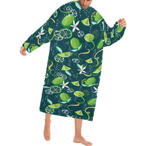 Lime ice flower pattern Blanket Robe with Sleeves