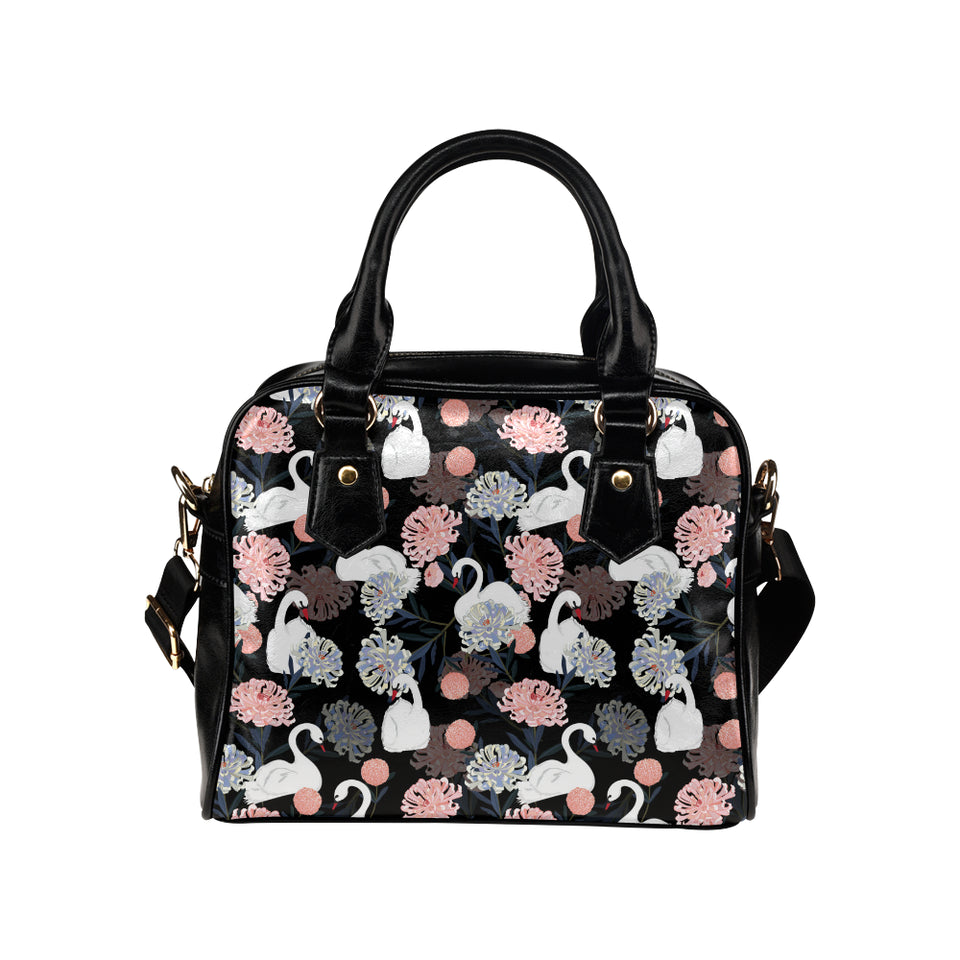white swan blooming flower pattern Shoulder Handbag