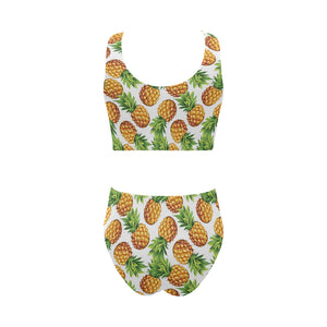 Pineapples design pattern Chest Bowknot High Waisted Bikini Swimsuit