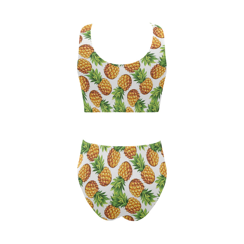 Pineapples design pattern Chest Bowknot High Waisted Bikini Swimsuit