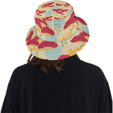 Red Bonsai gray sun japanese pattern Unisex Bucket Hat