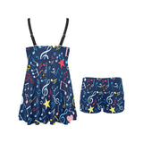 Music Notes Pattern Print Design 03 Chest Sexy Pleated Two Piece Swim Dress