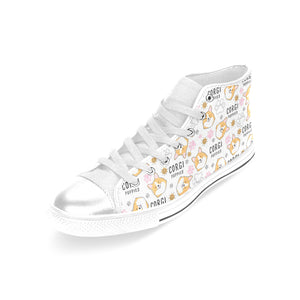 Corgi Dog Pattern Women's High Top Canvas Shoes White