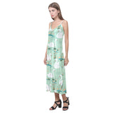 White swan lake pattern V-Neck Open Fork Long Dress