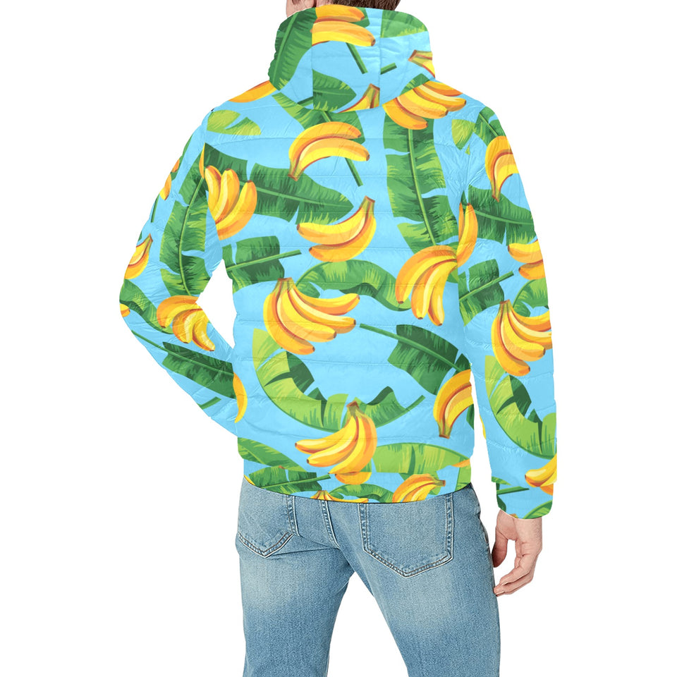 banana leaves banana design pattern Men's Padded Hooded Jacket