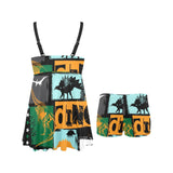 dinosaurs print pattern Chest Sexy Pleated Two Piece Swim Dress