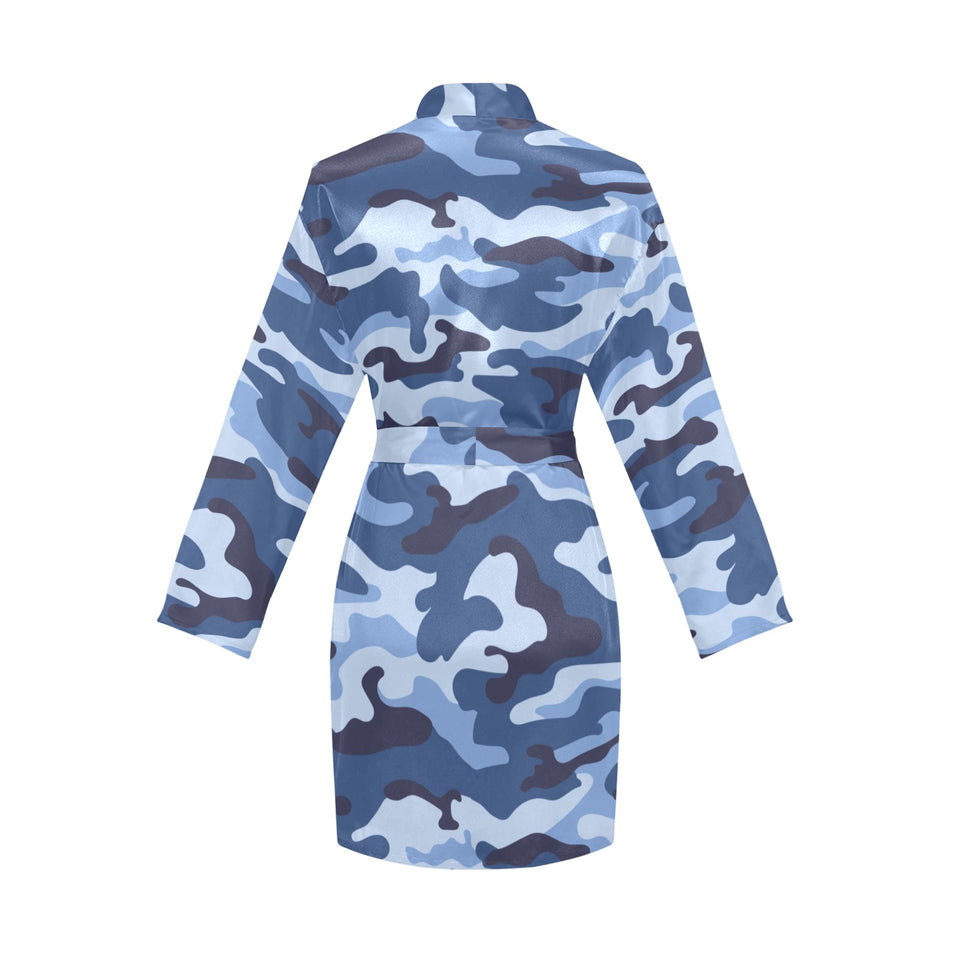 Blue camouflage pattern Women's Long Sleeve Belted Night Robe
