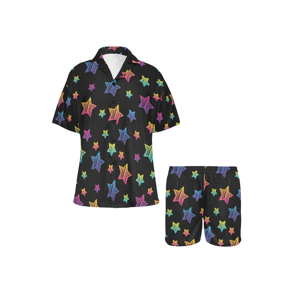 Colorful star pattern Women's V-Neck Short Pajama Set