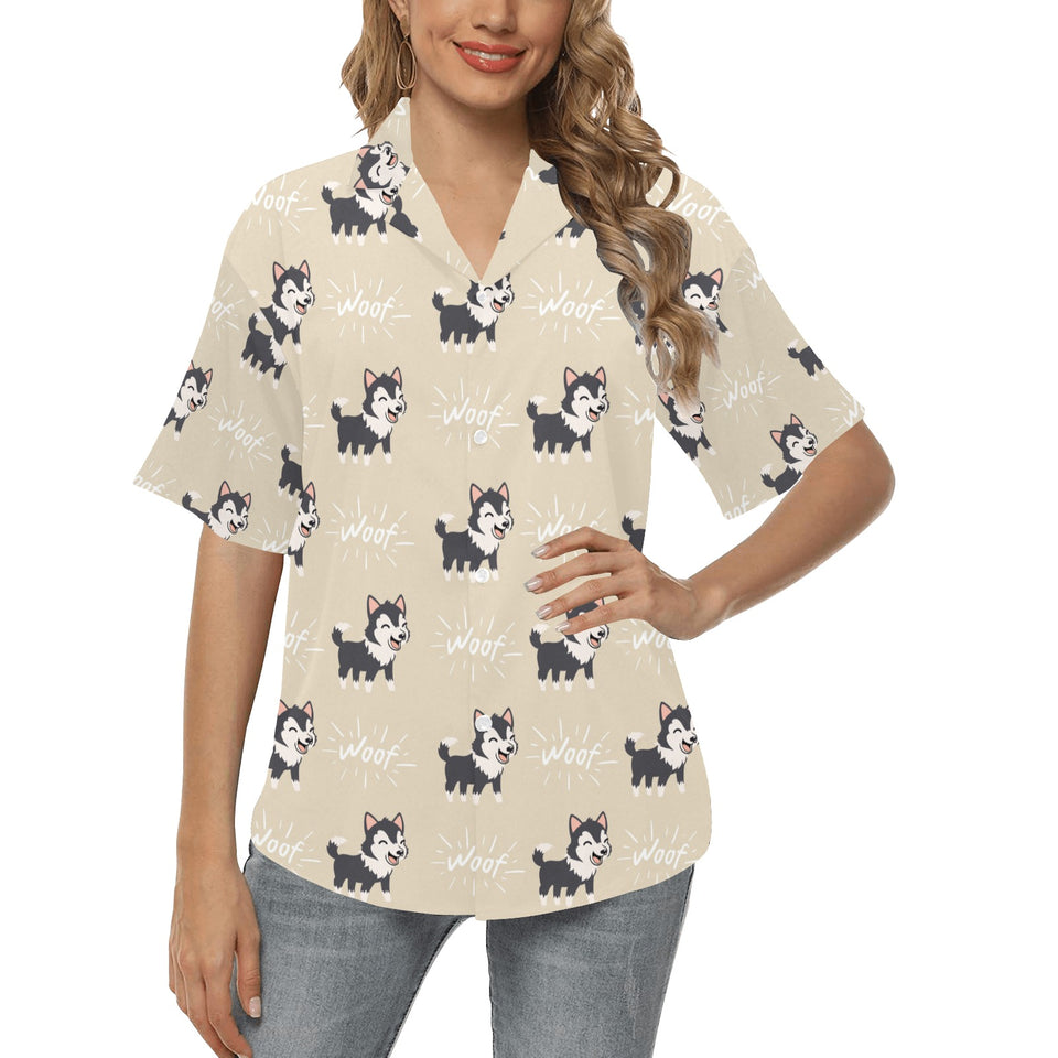 Cute Siberian Husky Women's All Over Print Hawaiian Shirt