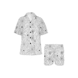 Spider web cobweb pattern white background Women's V-Neck Short Pajama Set