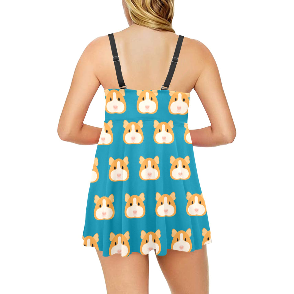 Guinea Pig Pattern Print Design 03 Chest Sexy Pleated Two Piece Swim Dress