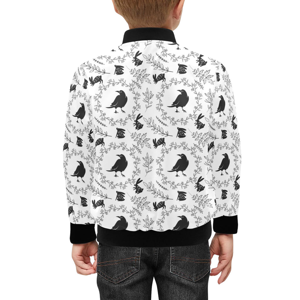 Crows floral wreath rabbit pattern Kids' Boys' Girls' Bomber Jacket