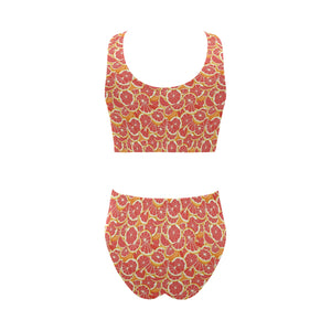 Tropical grapefruit pattern Chest Bowknot High Waisted Bikini Swimsuit