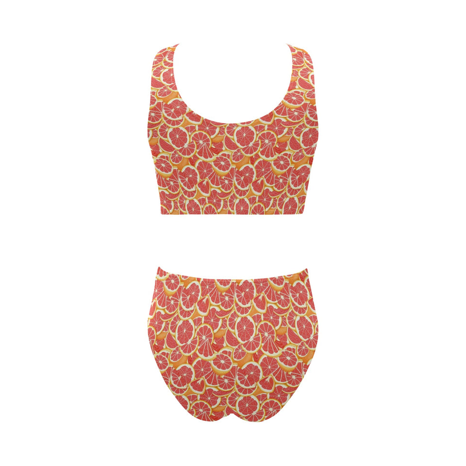 Tropical grapefruit pattern Chest Bowknot High Waisted Bikini Swimsuit