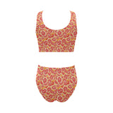 Tropical grapefruit pattern Chest Bowknot High Waisted Bikini Swimsuit
