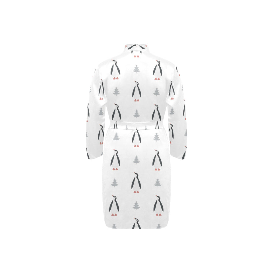 Penguin pattern Men's Long Sleeve Belted Night Robe