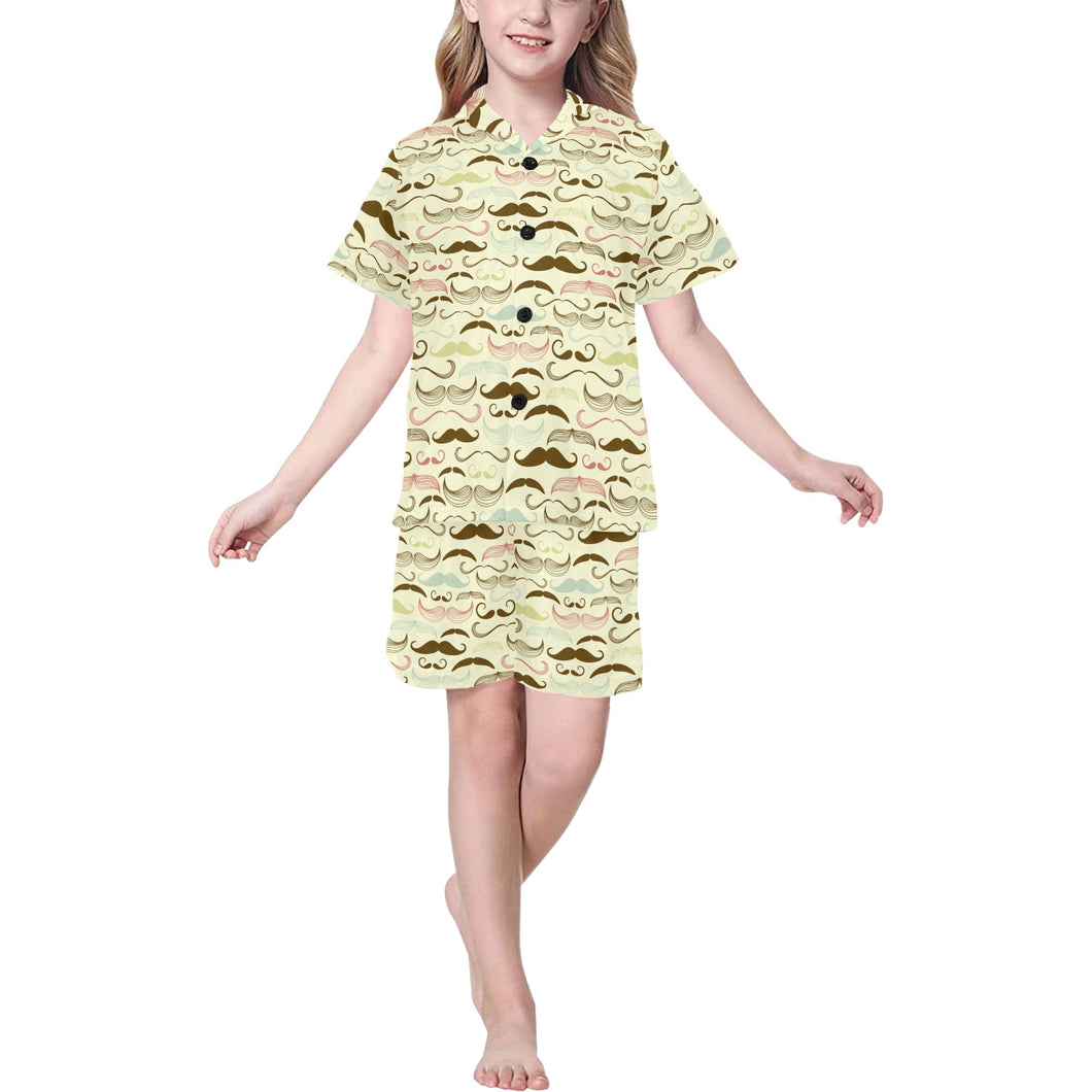 Mustache Beard Pattern Print Design 01 Kids' Boys' Girls' V-Neck Short Pajama Set