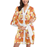 Orange yellow orchid flower pattern background Women's Short Kimono Robe
