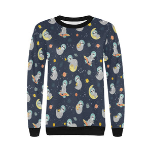 Cute sloth astronaut star planet rocket pattern Women's Crew Neck Sweatshirt