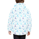 Blue Eiffel Tower Theme Pattern Print Design 01 Kids' Boys' Girls' Padded Hooded Jacket