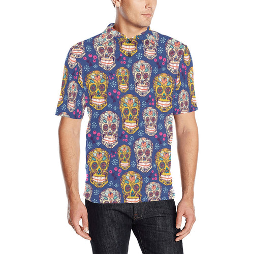 Sugar skull flower pattern Men's All Over Print Polo Shirt